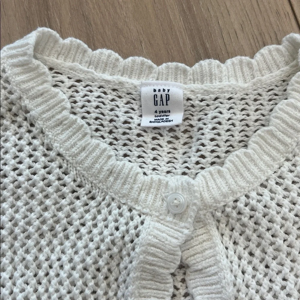 GAP White Crochet Cotton Knit Button-Front Cardigan